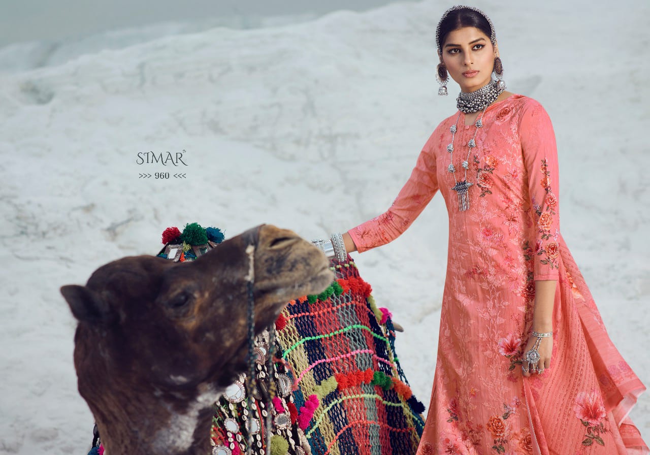 Simar Glossy By Florencia Cross Stitch Digitl Print Embroidery Suits Wholesale