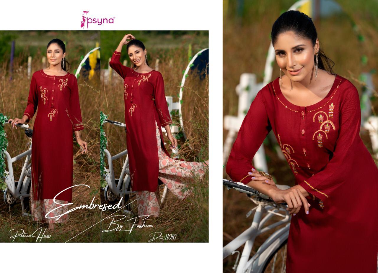 Psyna Plazzo House 11 Designer Party Wear Embroidery Heavy Kurti With Plazzo Set Wholesale
