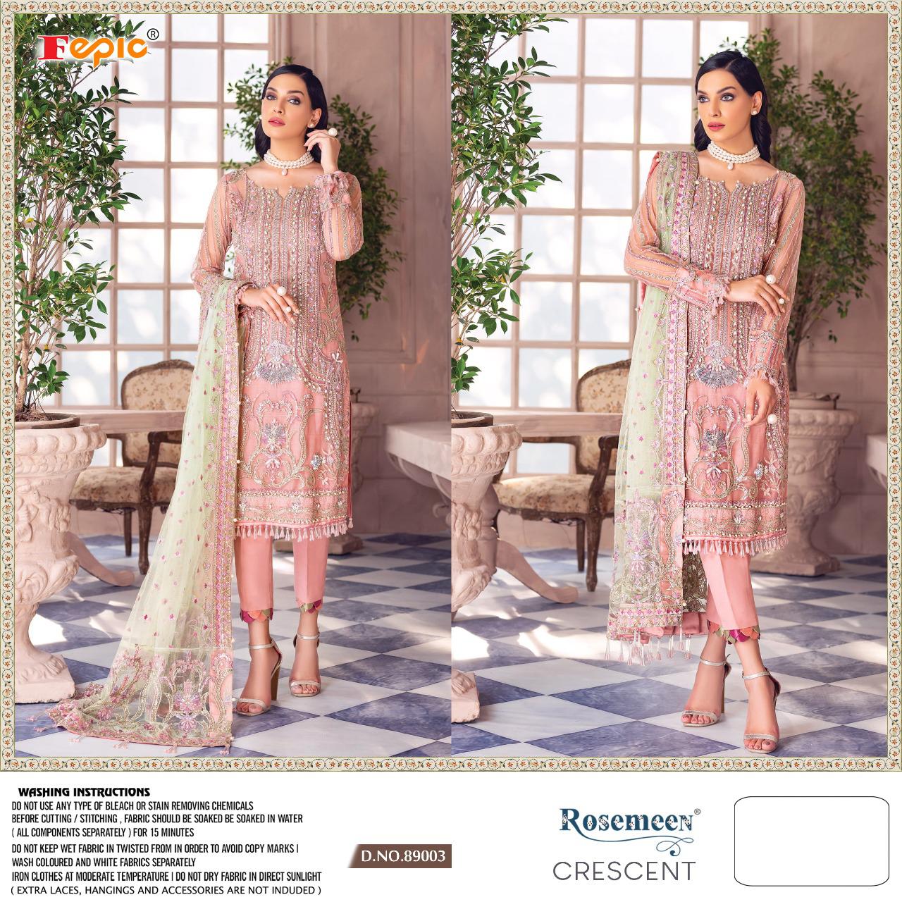 Fepic Rosemeen Crescent Net Heavy Embroidered With Handwork Suits Wholesale