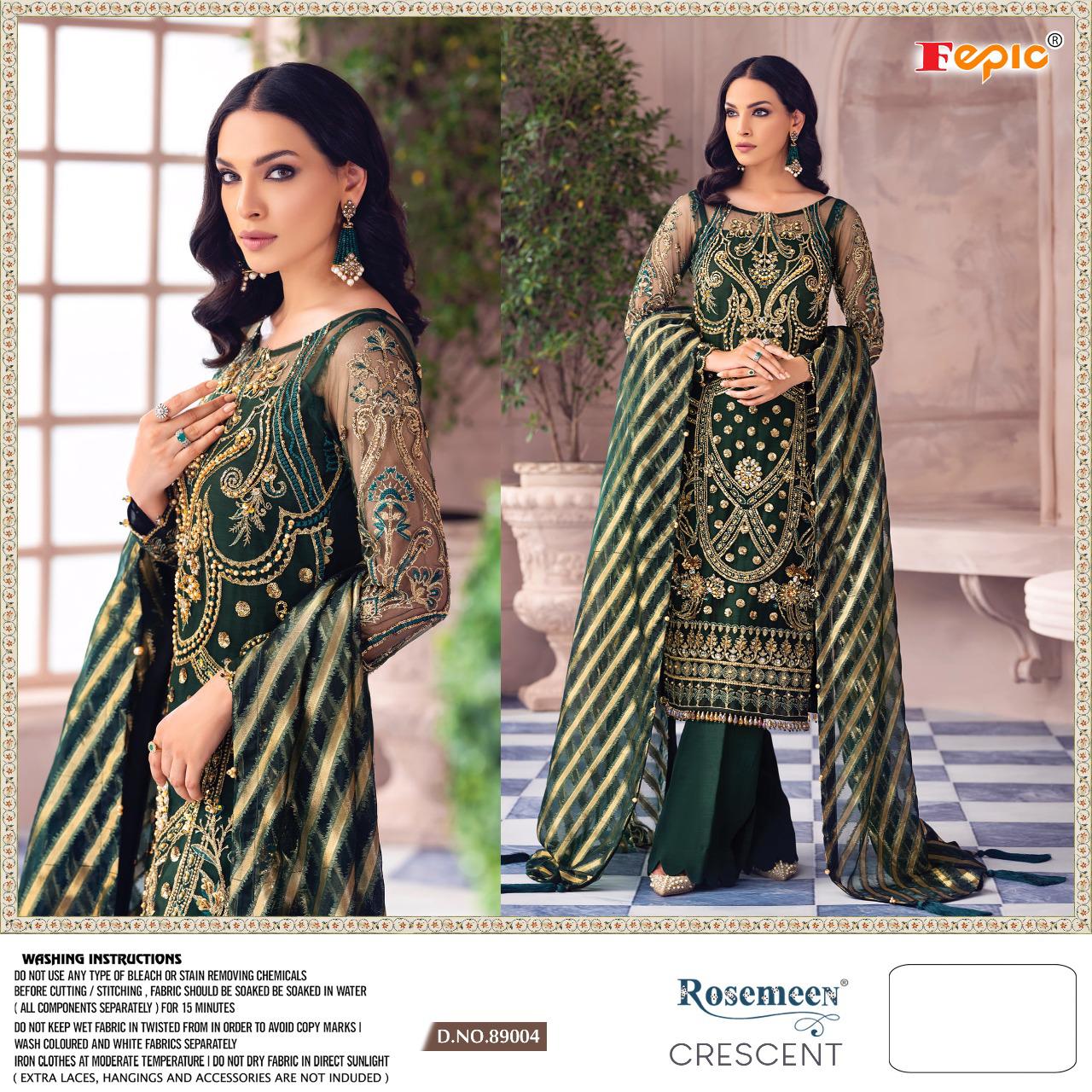 Fepic Rosemeen Crescent Net Heavy Embroidered With Handwork Suits Wholesale