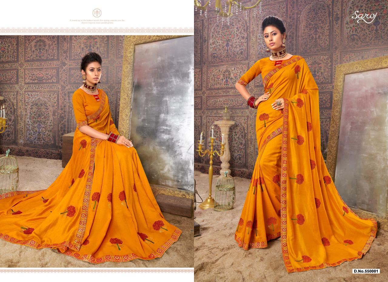 Saroj Saree Spicy Look Designer Silk Embroidery With Flower Work Festival Wear Sarees In Best Wholesale Rate