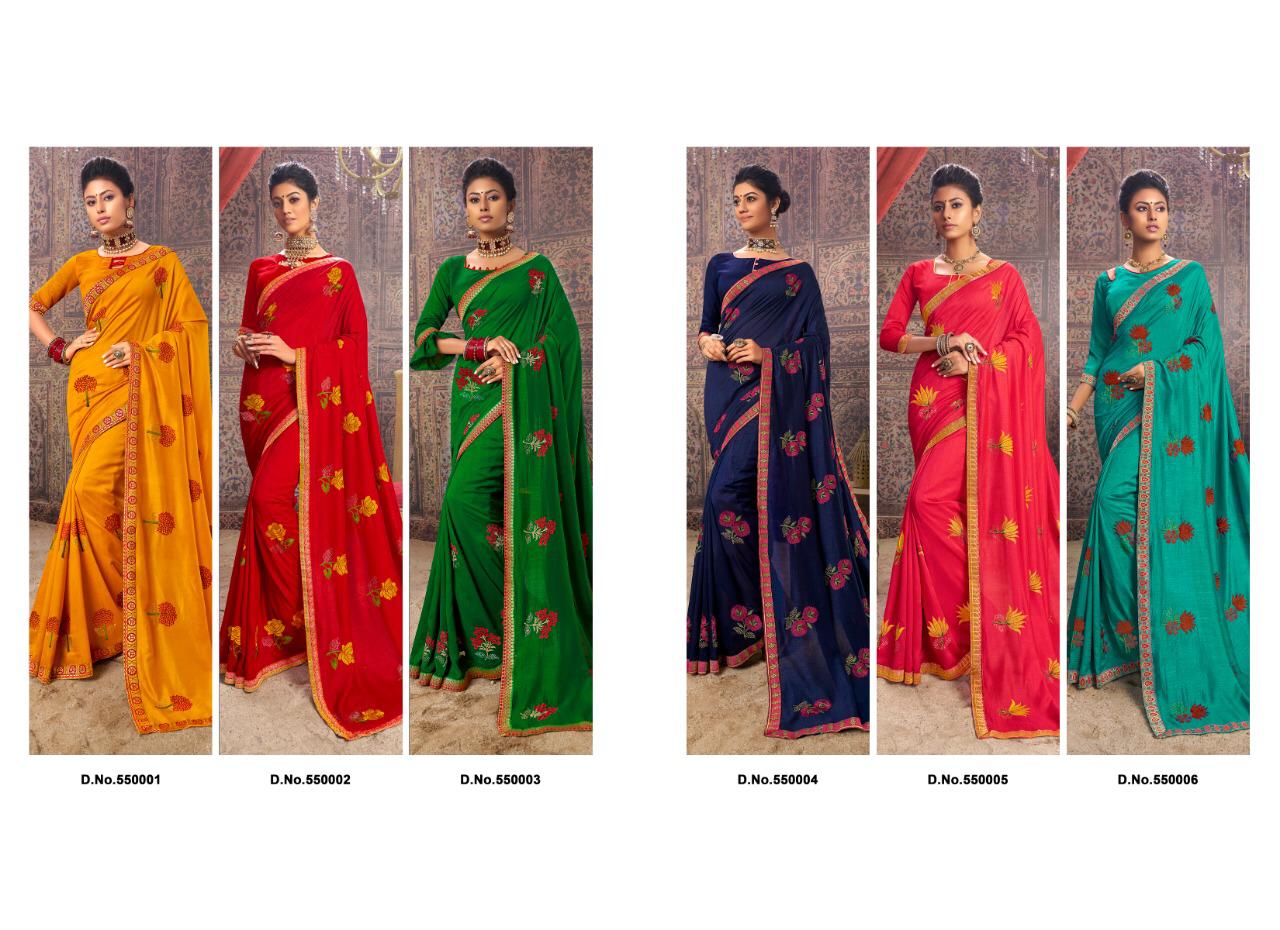 Saroj Saree Spicy Look Designer Silk Embroidery With Flower Work Festival Wear Sarees In Best Wholesale Rate