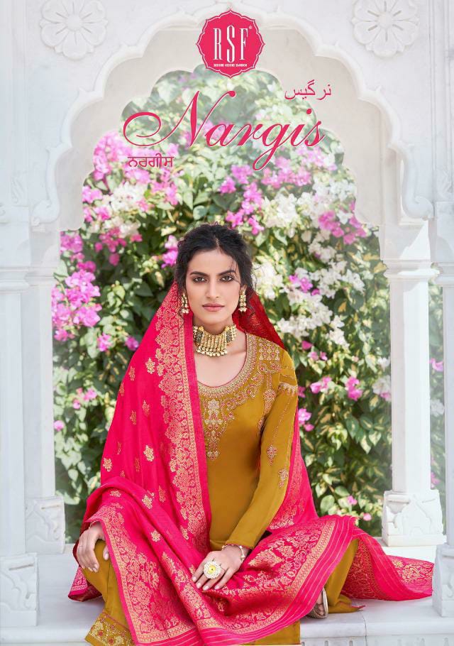 Rsf Nargis Satin Gorgette Diamond Work Designer Party Wear Suits Wholesale Available At Best Rates