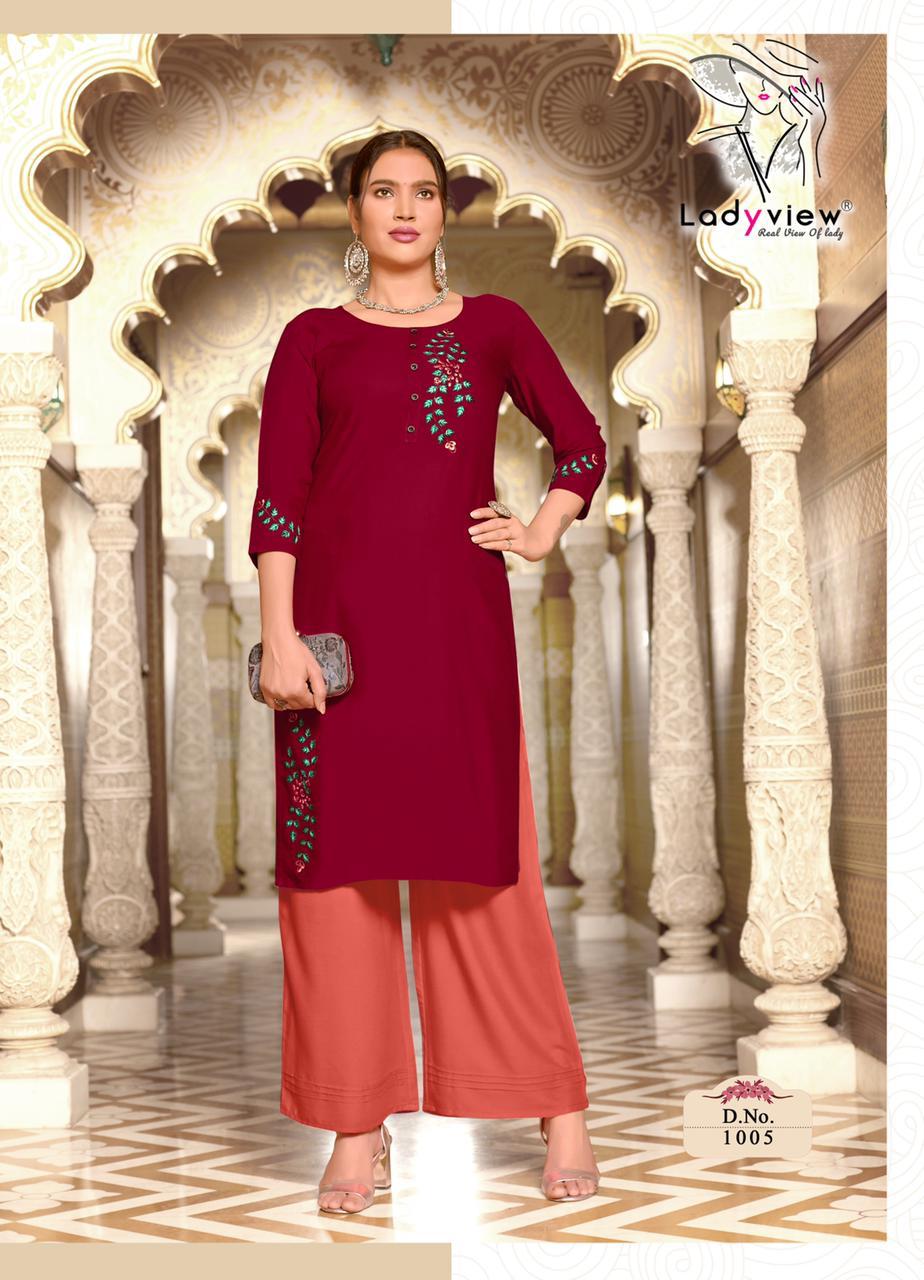 Ladyview Menka Vol.2 Rayon Embroided Daily Wear Designer Kurti Wholesale Available At Best Rates