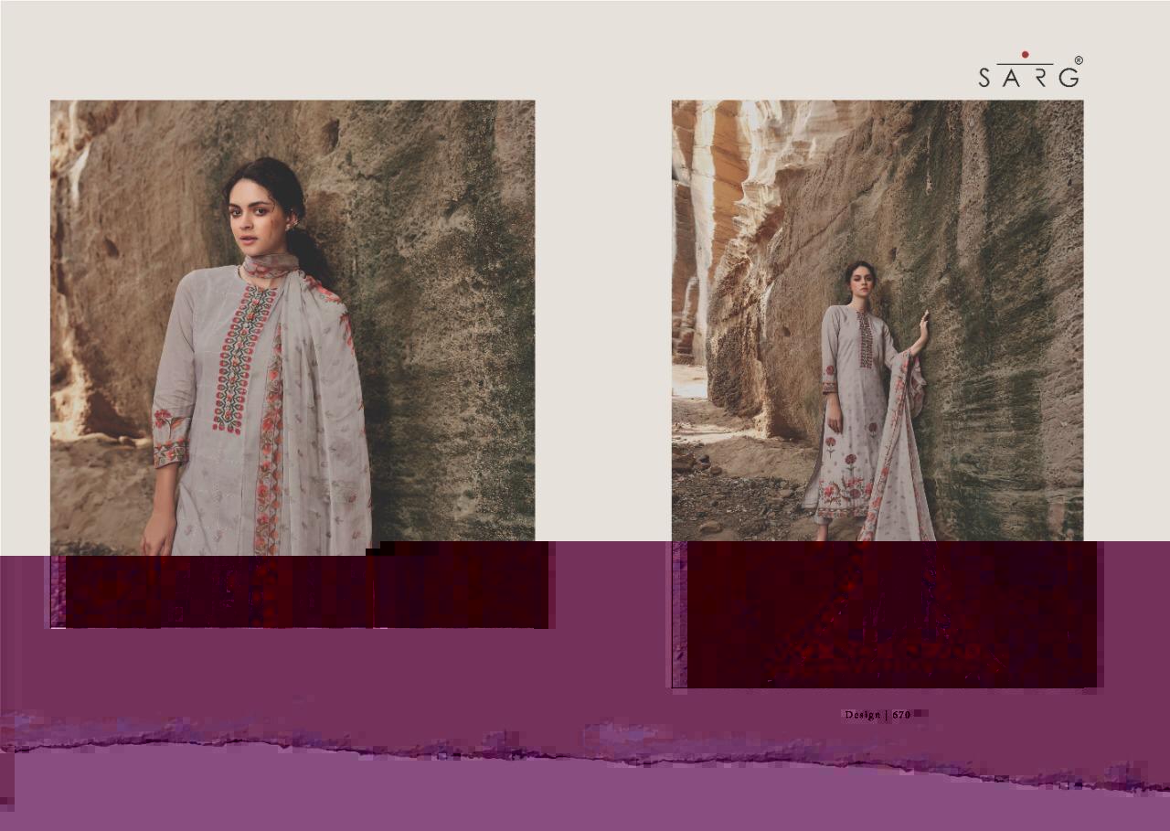 Sarg Summer Weave Cambric Front Embroidery With Digital Print Designer Suits Wholesale Available At Best Rates