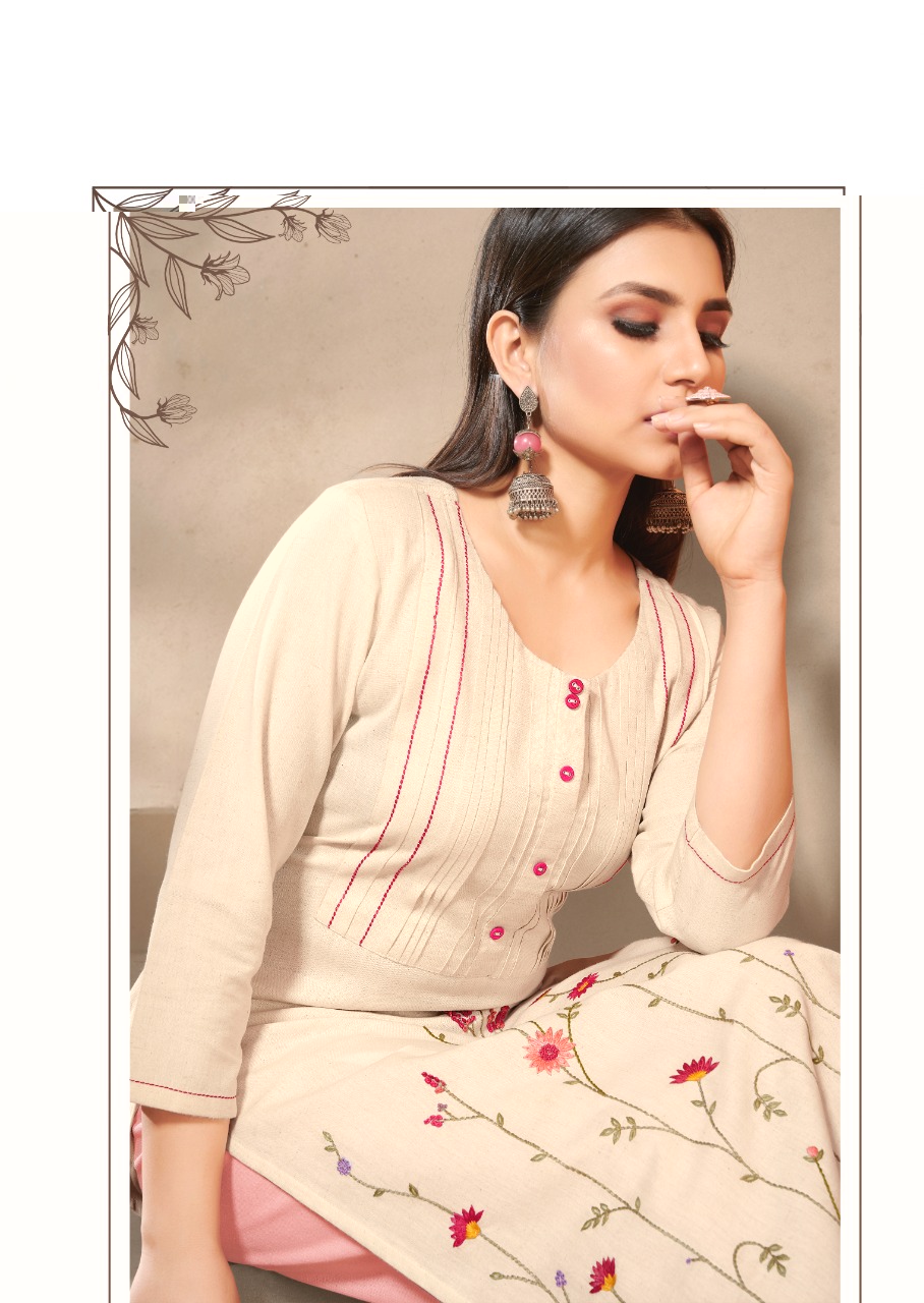 Vink Marigold 4 Linen Cotton Hand Work Boutique Style Designer Daily Wear Kurti Wholesale Available At Best Rates