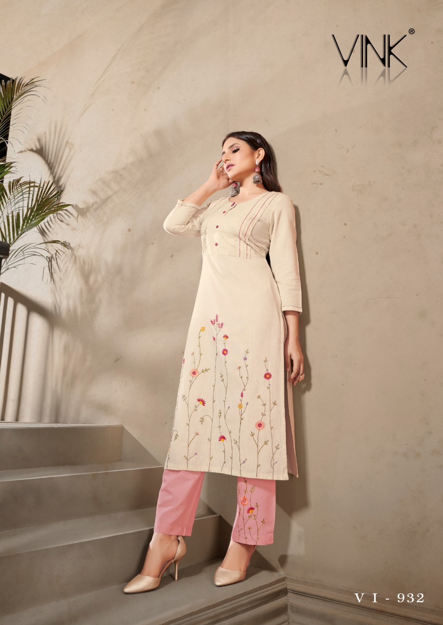 Vink Marigold 4 Linen Cotton Hand Work Boutique Style Designer Daily Wear Kurti Wholesale Available At Best Rates