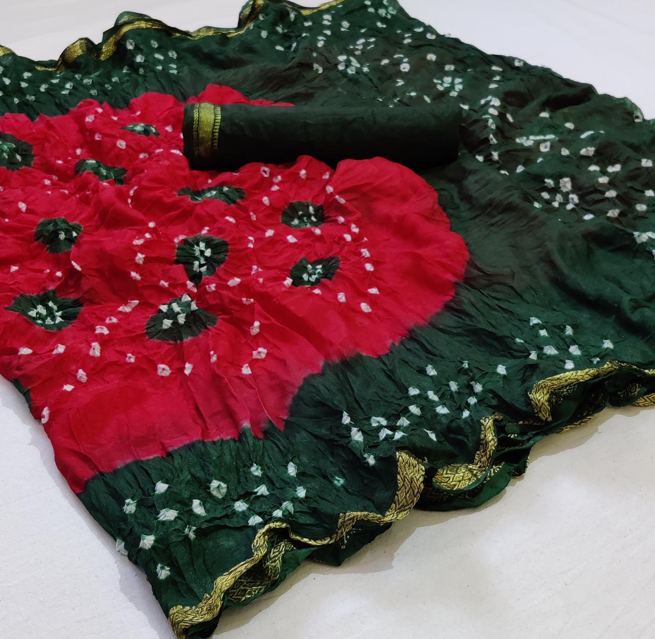 Bandhej Sarees Designer Silk Weaving Border Daily Wear Sarees Law Range In Singles
