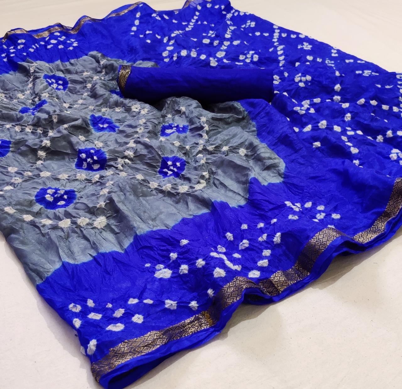 Bandhej Sarees Designer Silk Weaving Border Daily Wear Sarees Law Range In Singles