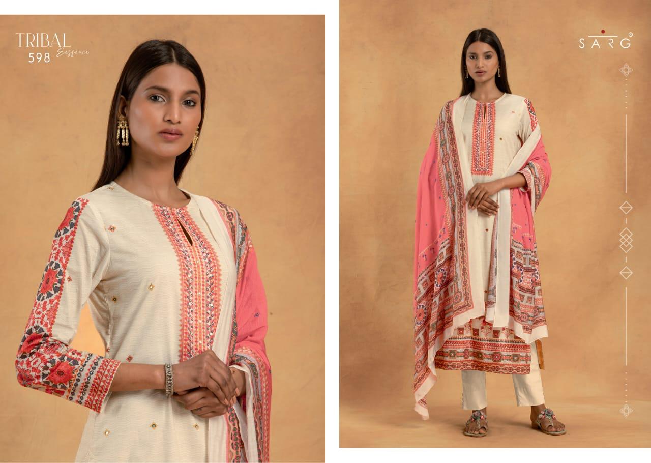Sarg Tribal Essence Designer Cambric Cotton With Handwork Suits Wholesale