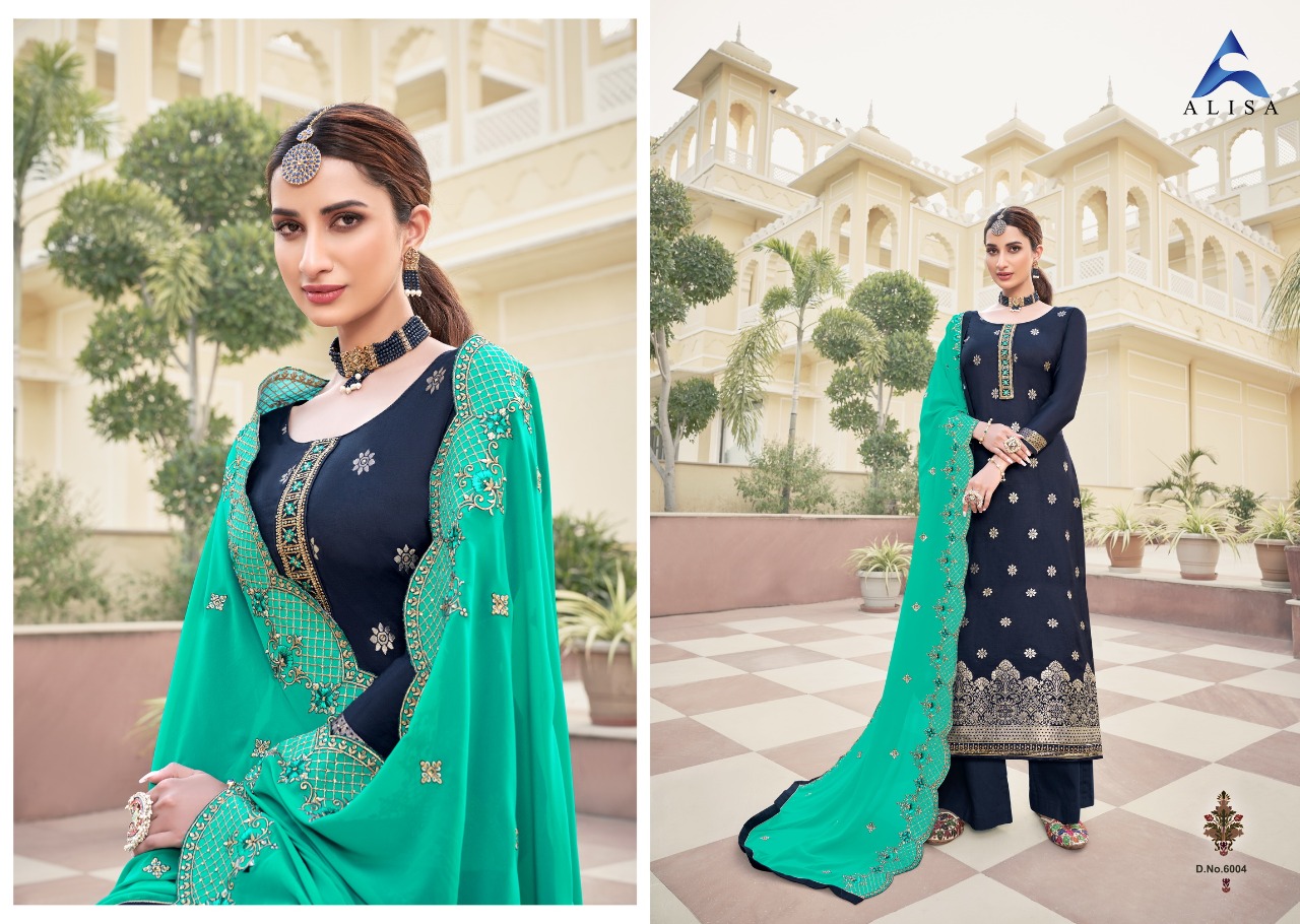 Alisa Kahera Designer Jacquard Silk With Heavy Work Partywear Suits Wholesale
