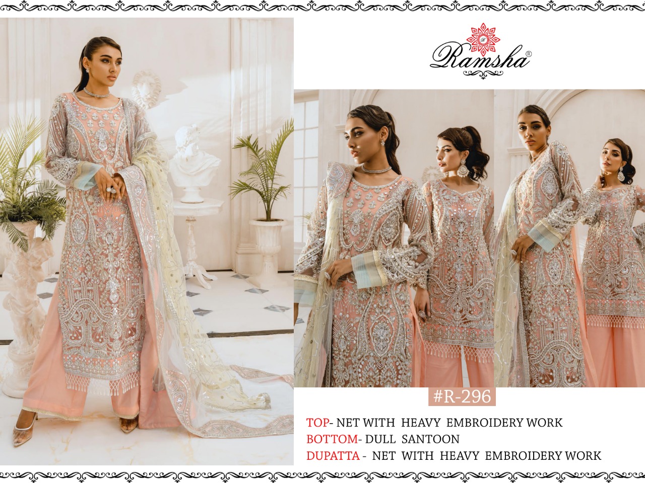 Ramsha R 295 - R 298 Vol 8 Designer Georgette/net With Heavy Embroidery Work Pakistani Pattern Suits In Singles