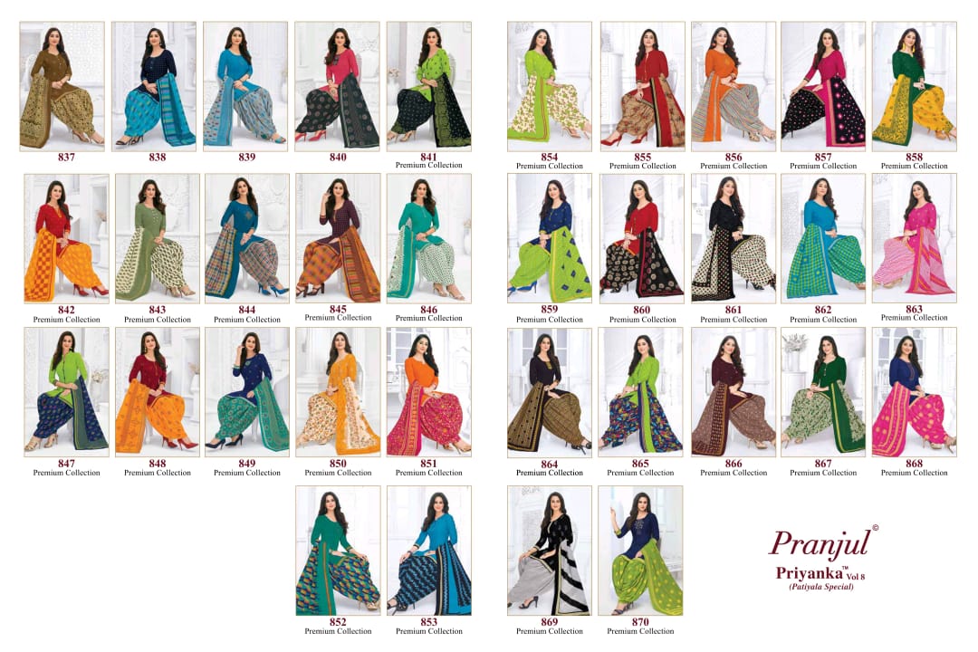 Pranjul Priyanka Patiyala Special Vol 8 Designer Cotton Printed Suits Wholesale