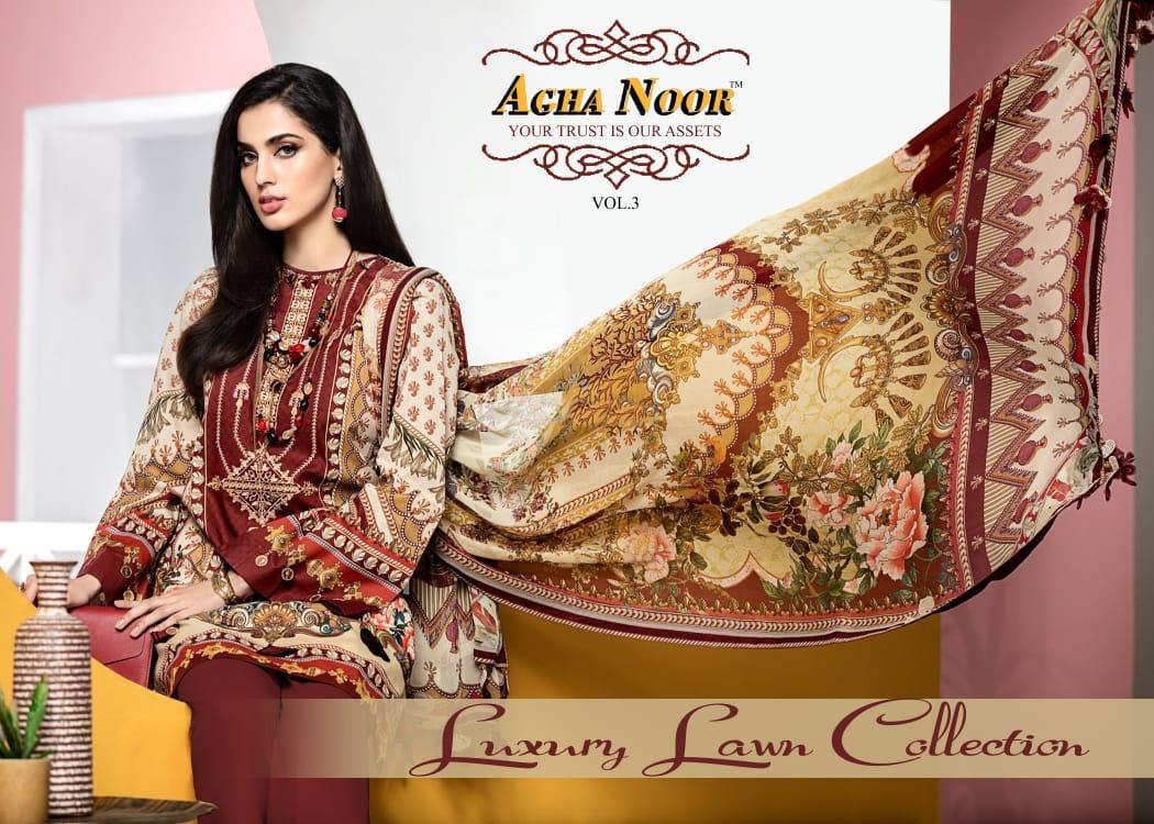 Agha Noor Vol 3 Designer Luxury Lawn Collection Karachi Style Suits Wholesale