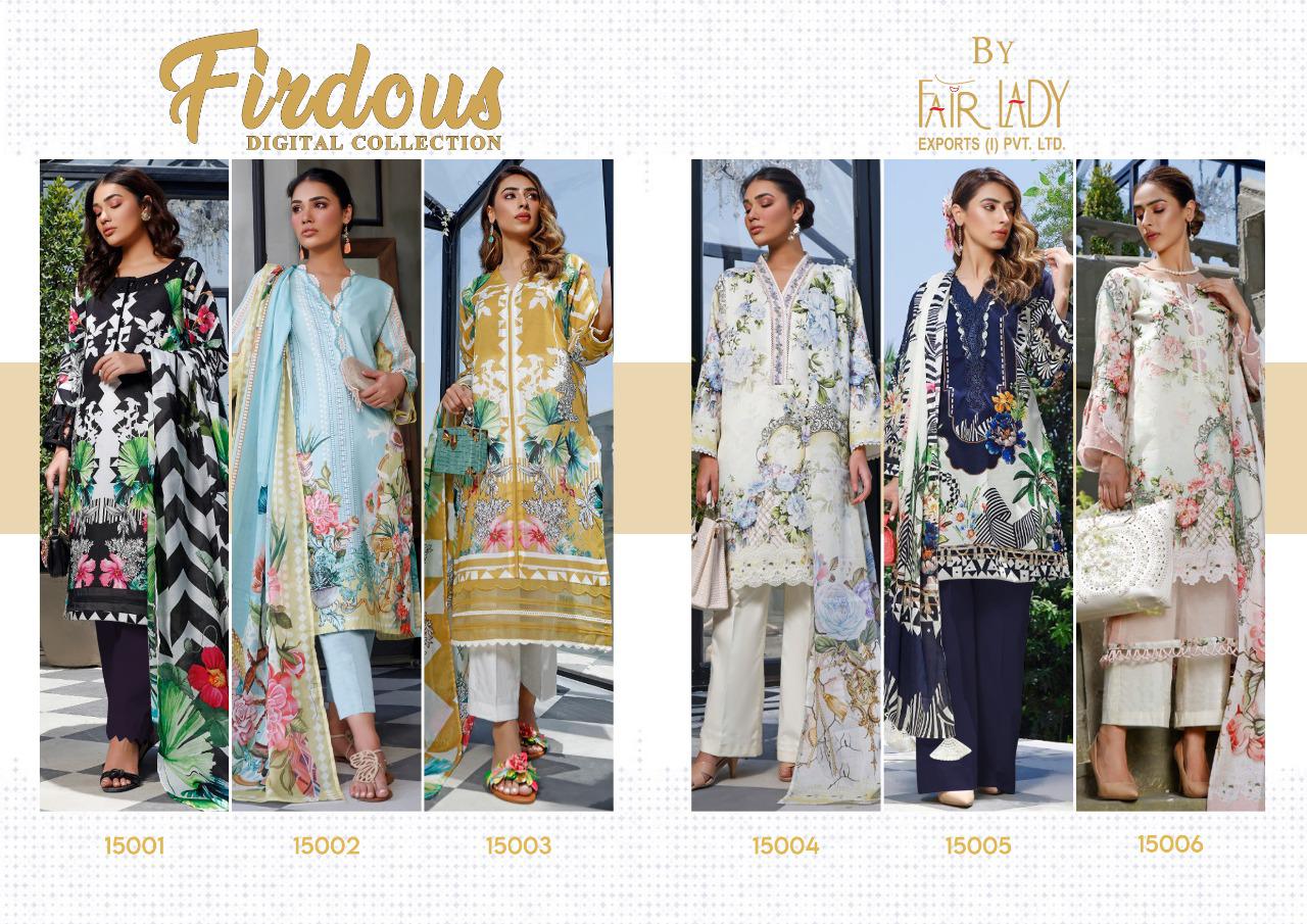 Fairlady Firdous Digital Collection Designer Lawn Cotton Digital Print With Heavy Embroidery Patches Pakistani Pattern Suits Wholesale