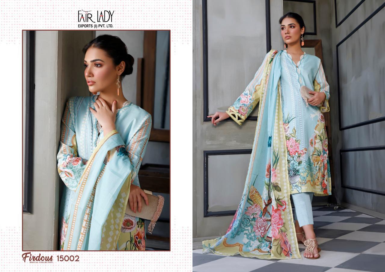 Fairlady Firdous Digital Collection Designer Lawn Cotton Digital Print With Heavy Embroidery Patches Pakistani Pattern Suits Wholesale