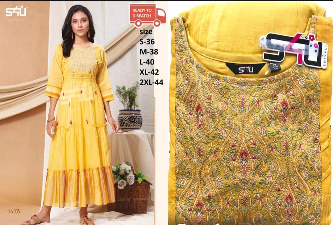 S4u Jasmine Designer Cotton Or Rayon Embroidery Work Gowns In Singles