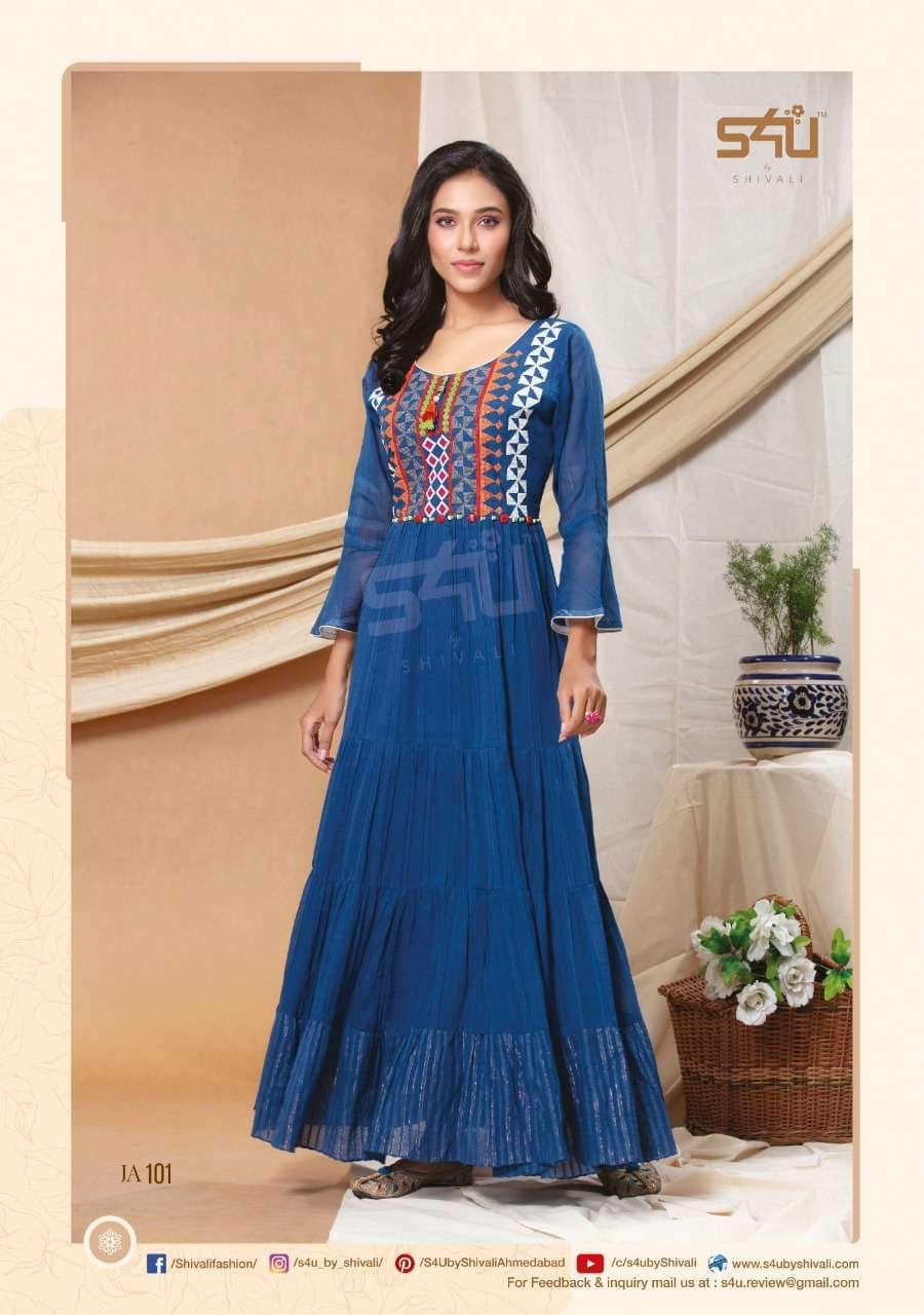 S4u Jasmine Designer Cotton Or Rayon Embroidery Work Gowns In Singles