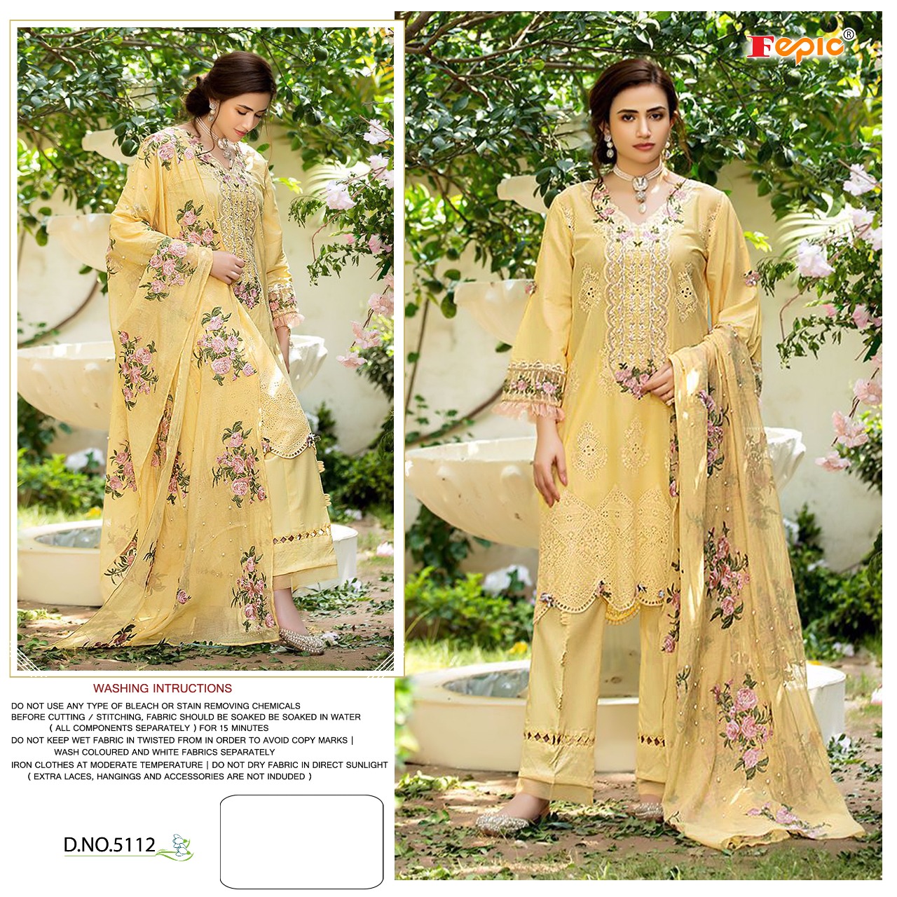 Fepic Rosemeen D No 5112 Designer Pure Cotton Self Embroidered Pakistani Pattern Suits In Singles