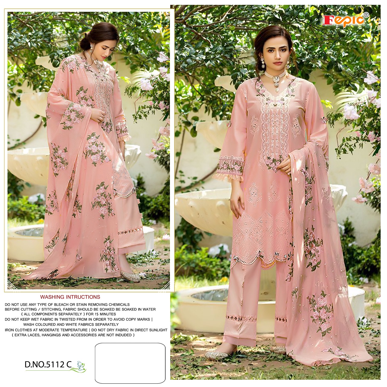 Fepic Rosemeen D No 5112 Designer Pure Cotton Self Embroidered Pakistani Pattern Suits In Singles