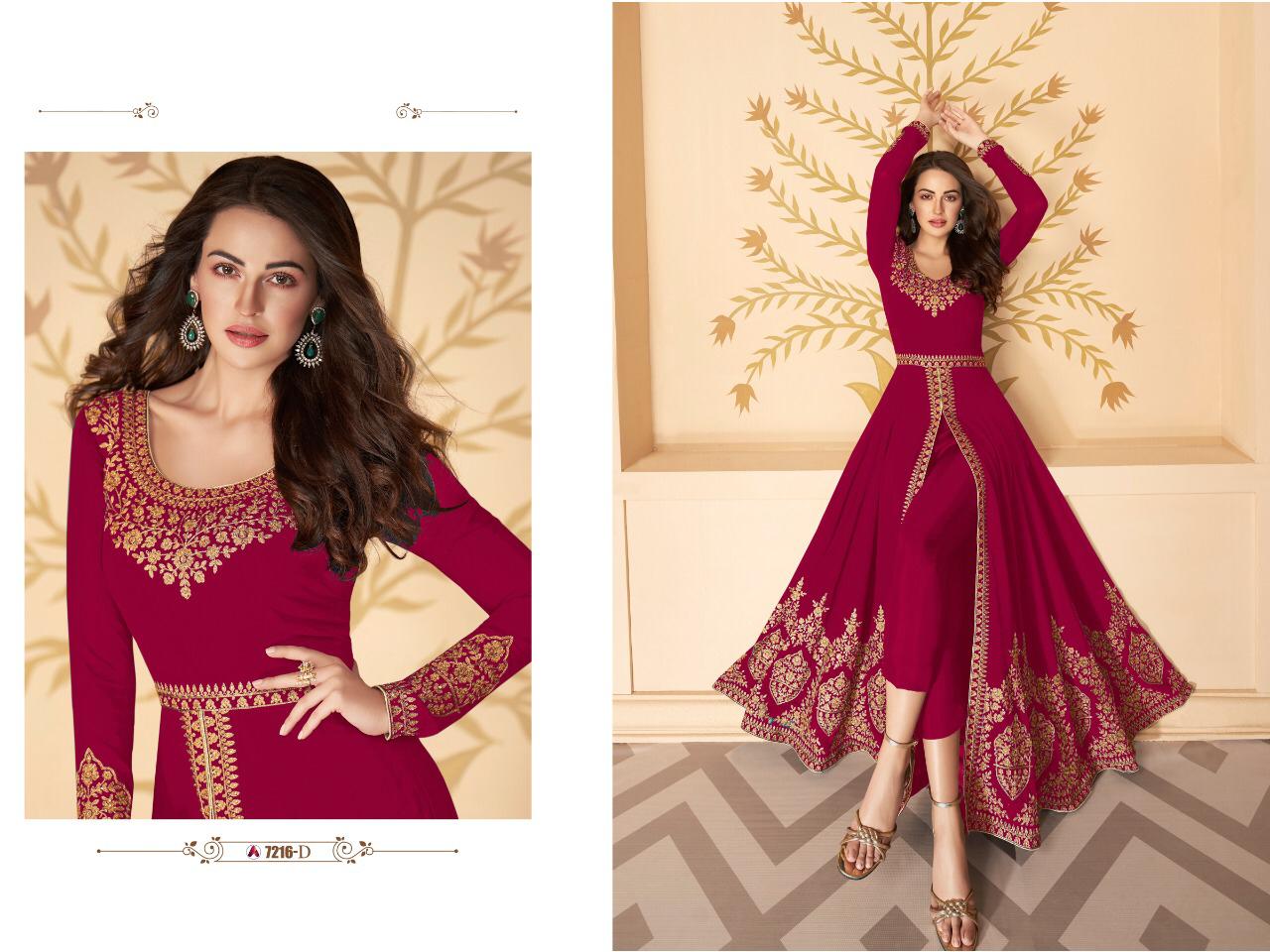 Aashirwad 7216 Designer Fox Georgette With Heavy Embroidery Work Partywear Heavy Suits In Singles