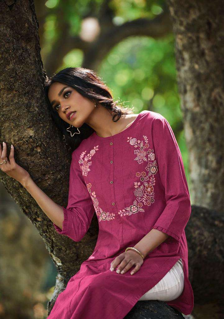 COLORS VOL12 BY FOUR BUTTONS BRAND HEAVY VISCOSE EMBROIDERY WORK KURTI  WHOLESALER AND DEALER