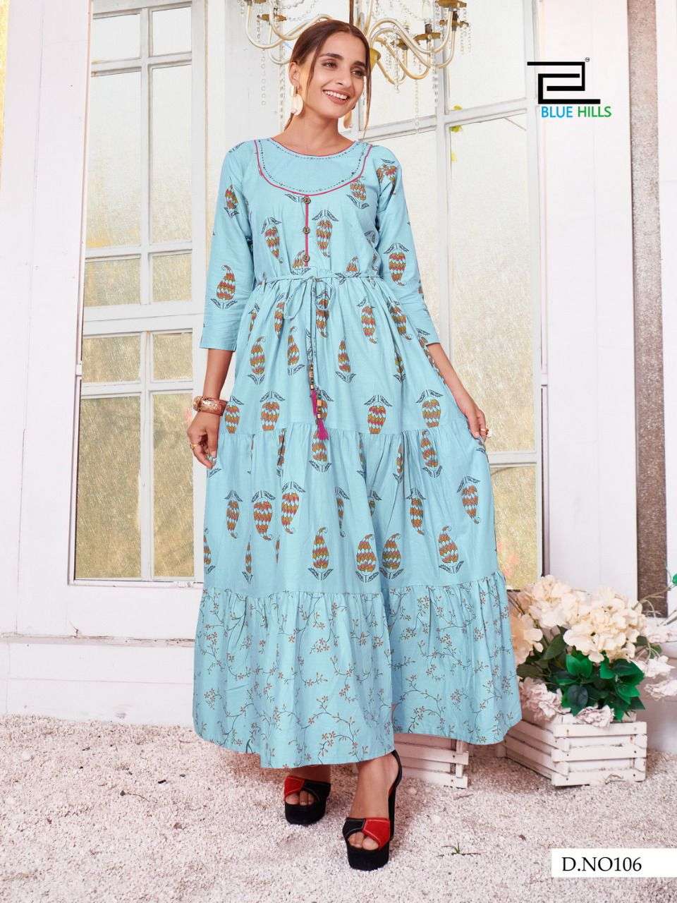 BLUE HILLS TREND 4 YOU DESIGNER CAMBRIC COTTON PRINT WITH HANDWORK LONG GOWNS WHOLESALE