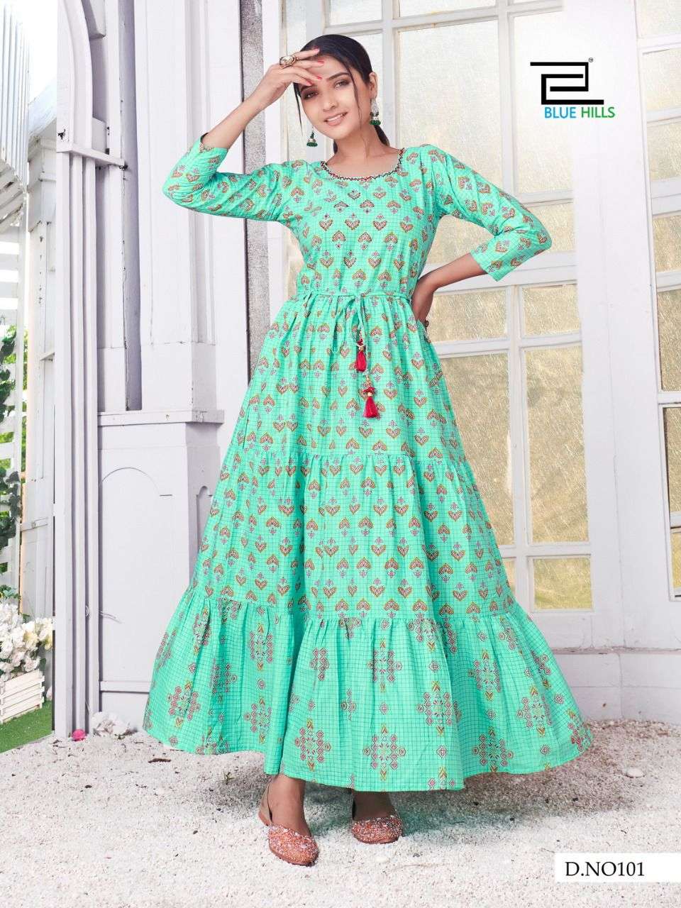 BLUE HILLS TREND 4 YOU DESIGNER CAMBRIC COTTON PRINT WITH HANDWORK LONG GOWNS WHOLESALE