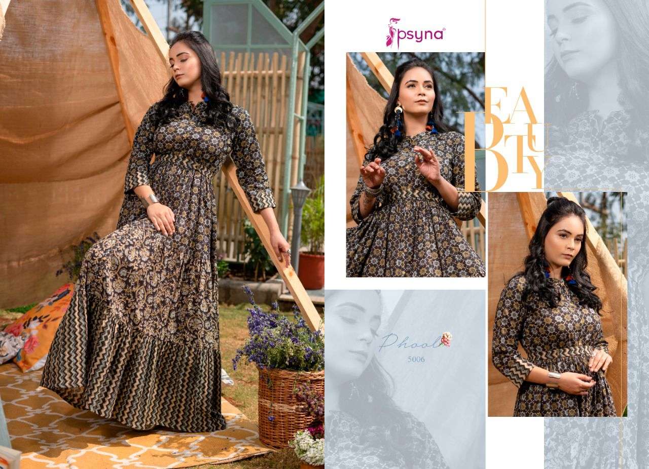PSYNA PHOOL VOL 5 DESIGNER CAMBRIC COTTON PRINTED OCCASIONAL WEAR LONG GOWNS WHOLESALE