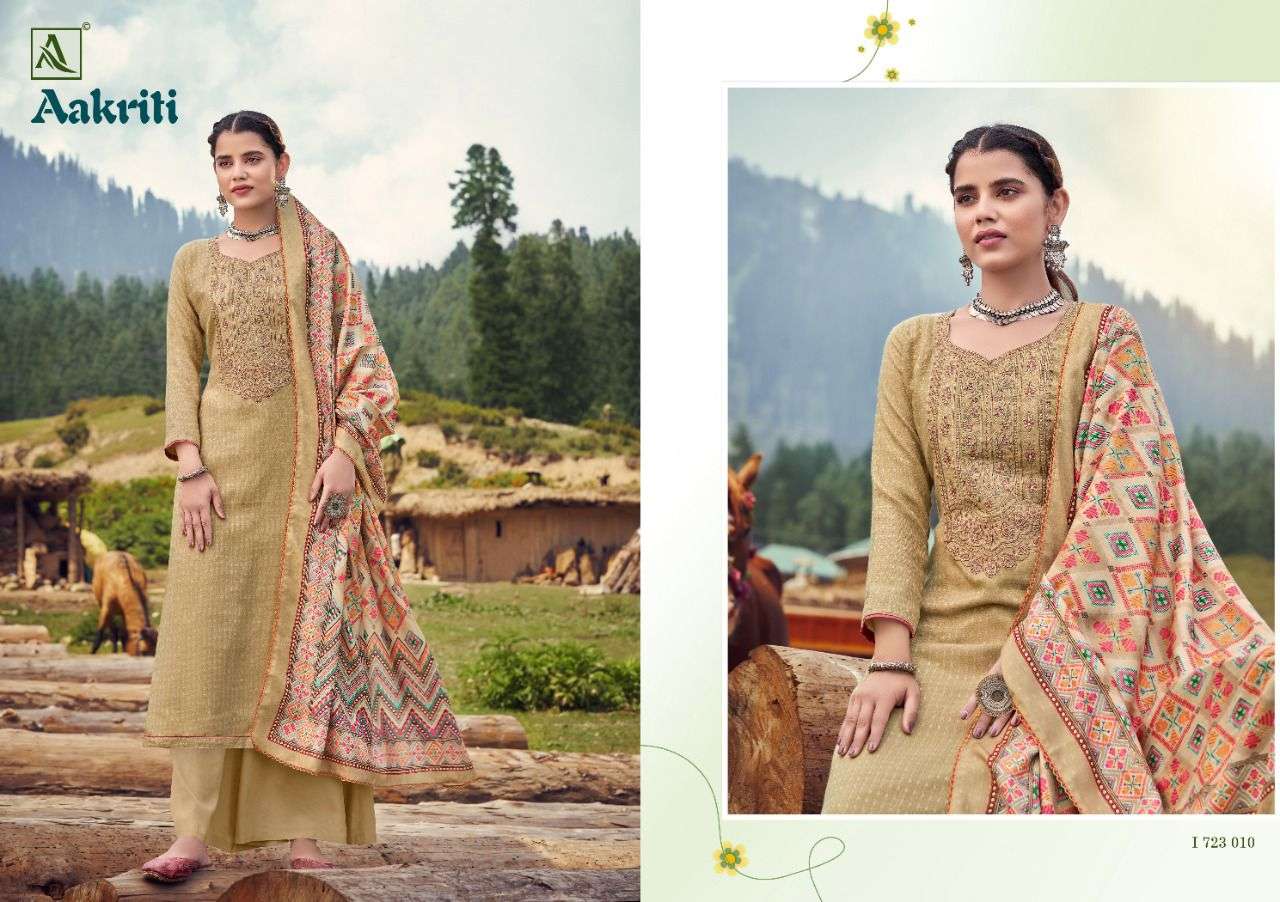 ALOK SUITS AAKRITI DESIGNER WOOL PASHMINA SELF PRINT WITH EMBROIDERY AND SWAROVSKI DIAMOND WORK PARTYWEAR SUITS WHOLESALE