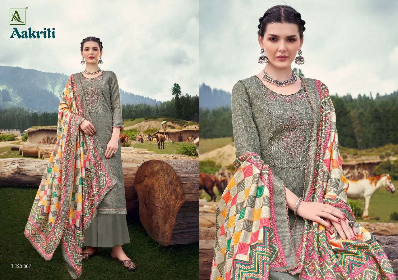 ALOK SUITS AAKRITI DESIGNER WOOL PASHMINA SELF PRINT WITH EMBROIDERY AND SWAROVSKI DIAMOND WORK PARTYWEAR SUITS WHOLESALE