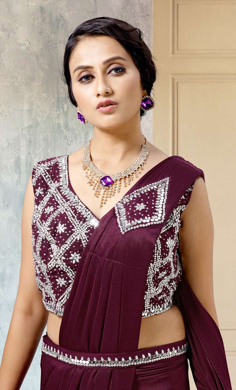 DESIGN NO.1015581 DESIGNER IMPORTED LYCRA READYMADE PARTYWEAR FULLY STITCHED SAREES WHOLESALE