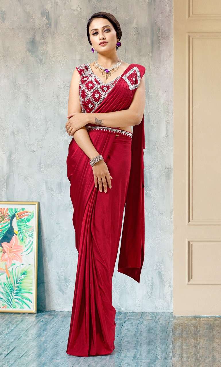 DESIGN NO.1015581 DESIGNER IMPORTED LYCRA READYMADE PARTYWEAR FULLY STITCHED SAREES WHOLESALE