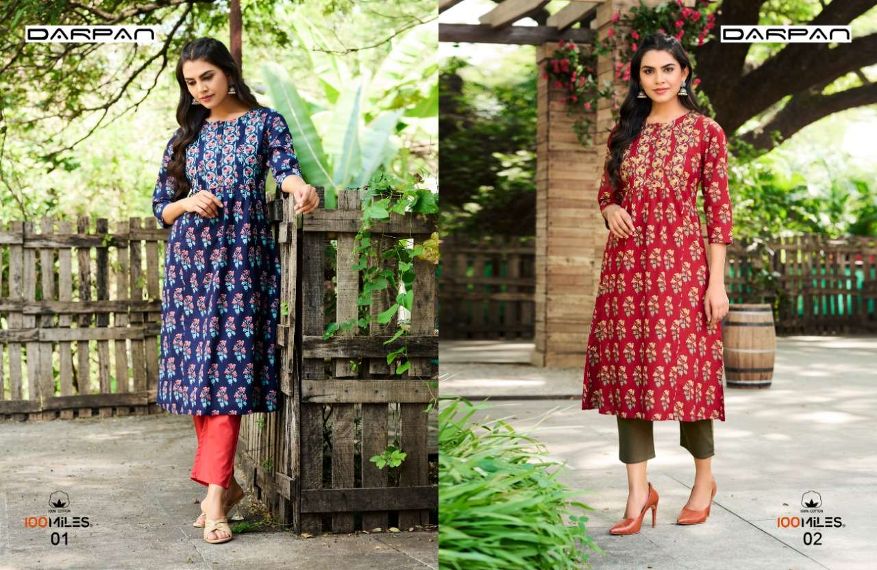 100 Miles Darpan  Designer pure cotton Long Kurti with lace and printex work In Wholesale Rate