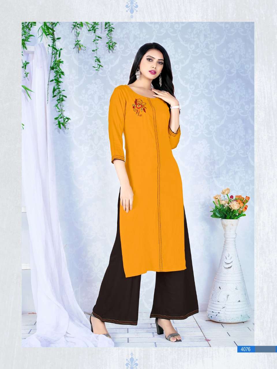 Dehliz Trendz Diva Designer Heavy 14 kg Rayon with Embroidery work party wear Kurti and Plazzo in Wholesale rate 