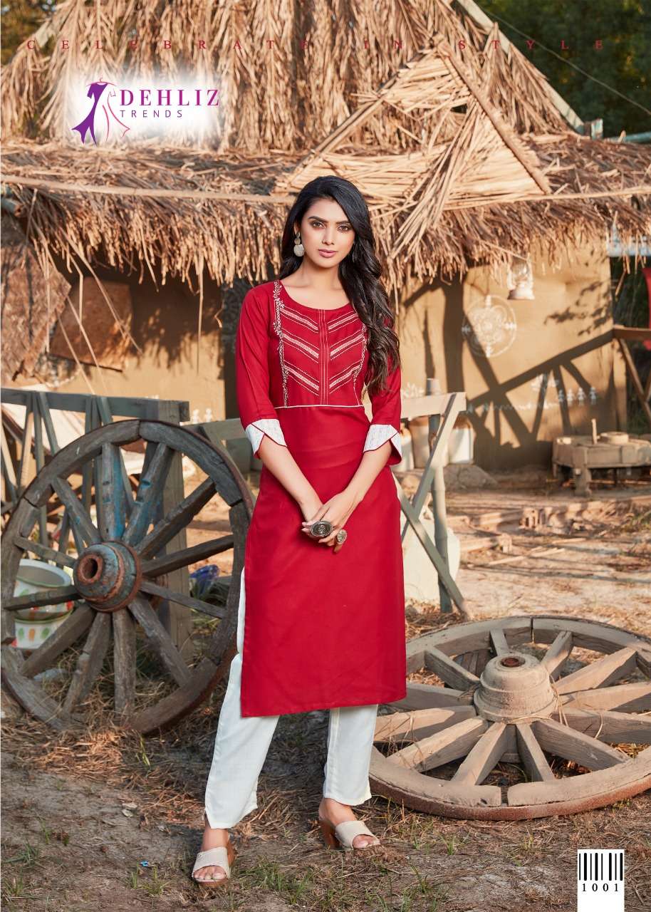  Dehliz Trendz Heavy Rayon with embroidery work with premium cotton pant in wholesale rate 