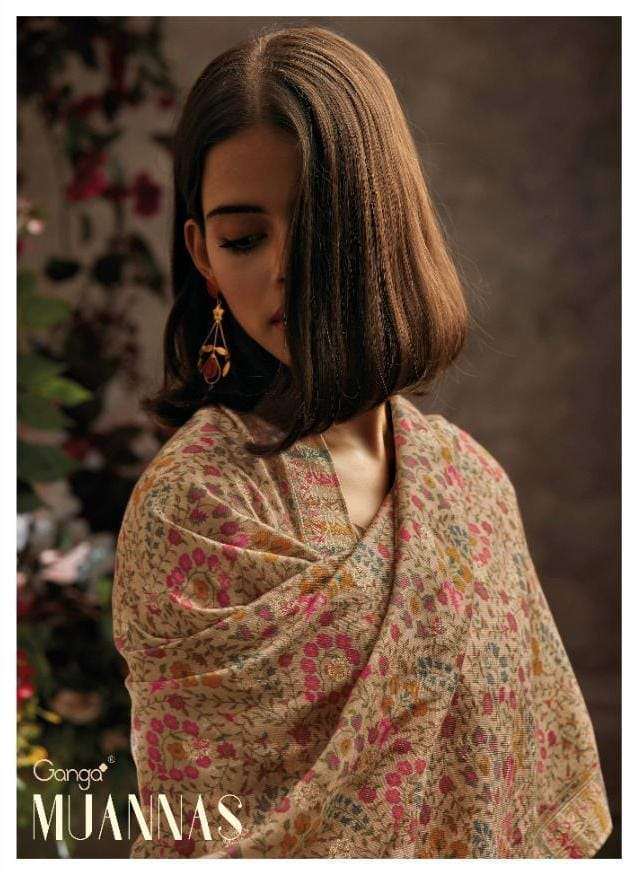 Ganga Muannas Pure wool with embroidery party wear winter collection suits in wholesale rate