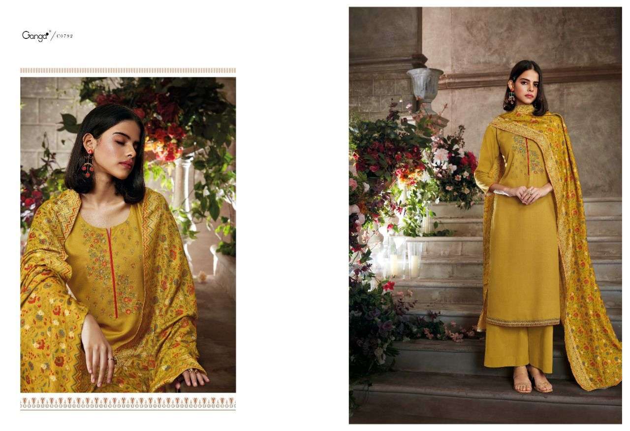 Ganga Muannas Pure wool with embroidery party wear winter collection suits in wholesale rate