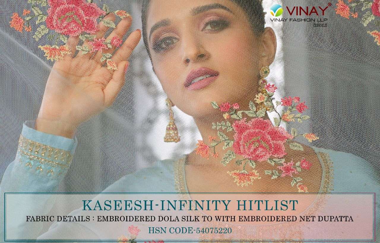 Vinay Fashion Kaseesh Hit list Dola silk Top with Embroidery net dupatta party wear in wholesale rate
