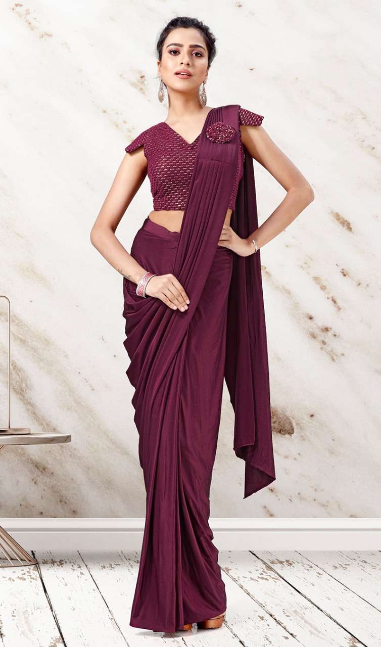 Designer party wear  Imported Lycra Readymade Saree with Readymade heavy embroidery Blouse in wholesale rate