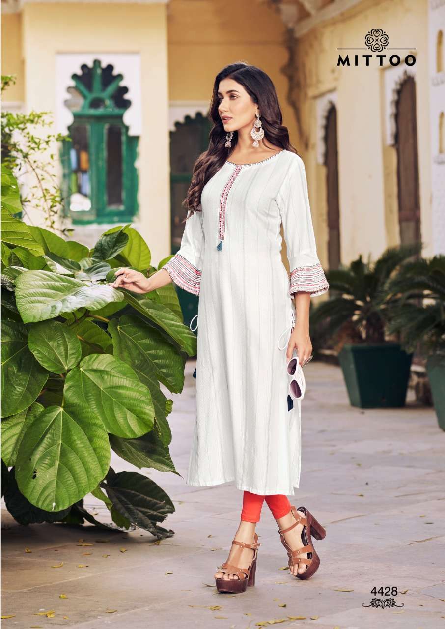 Mittoo Mayurika Vol 4 Designer party wear Viscose weaving pattern with Handwork and embroidery kurti in wholesale rate