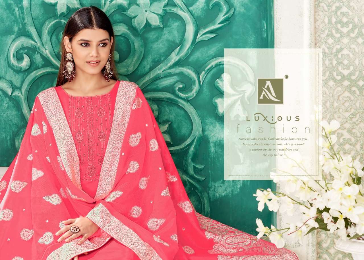 ALOK SUIT CLASSIC TOUCH DESIGNER SWAROVSKI DIAMOND WORK WITH JAM COTTON LUCKNOWI THREAD WORK SUITS IN WHOLESALE RATE