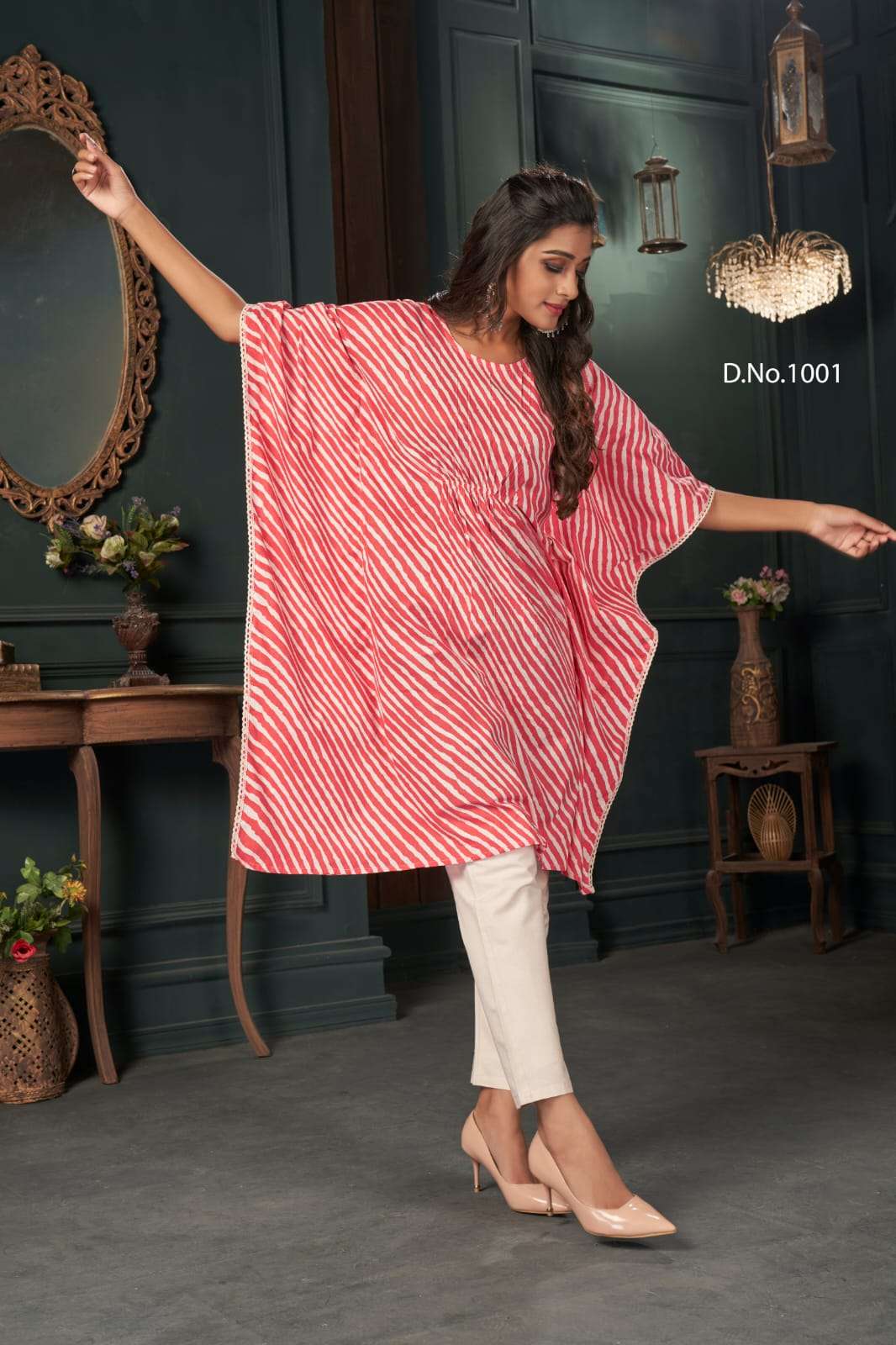 Banwery   Kaftans Cotton Print with Lace Border Readymade Kurti in wholesale rate
