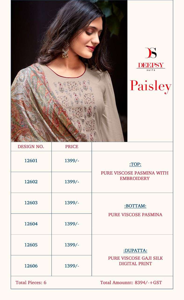 Deepsy suits Paisley Designer pure viscose pashmina with embroidery party wear suits in wholesale Rate
