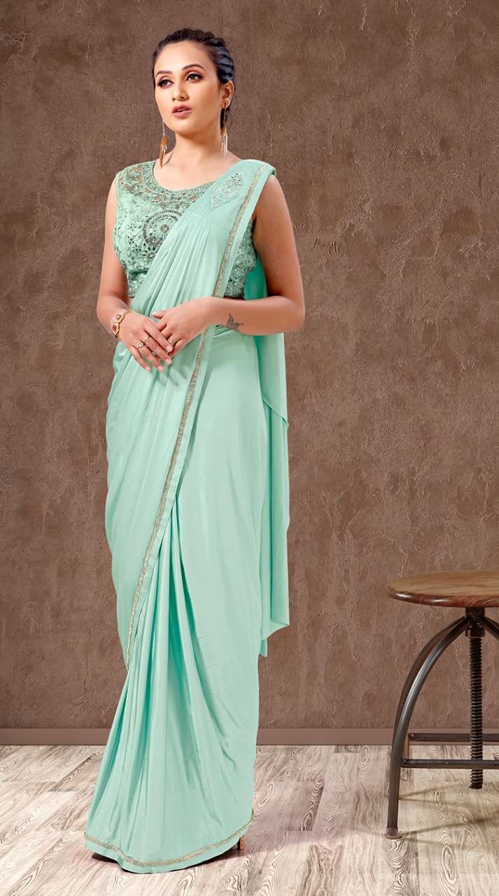 Designer party 1015773 wear  Imported Lycra Readymade Saree with Readymade heavy embroidery Blouse in wholesale rate