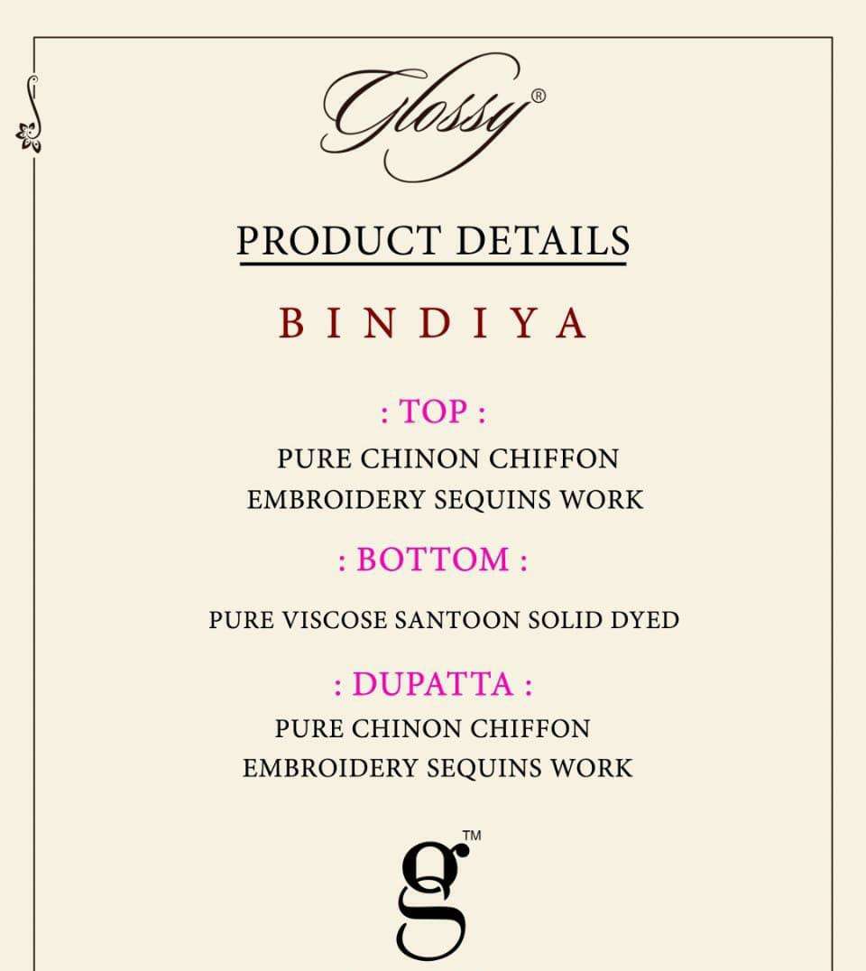 GLOSSY BINDIYA DESIGNER EMBROIDERY WORK AND SEQUENCE WORK CHINON CHIFFON PARTY WEAR SUITS IN WHOLESALE RATE 