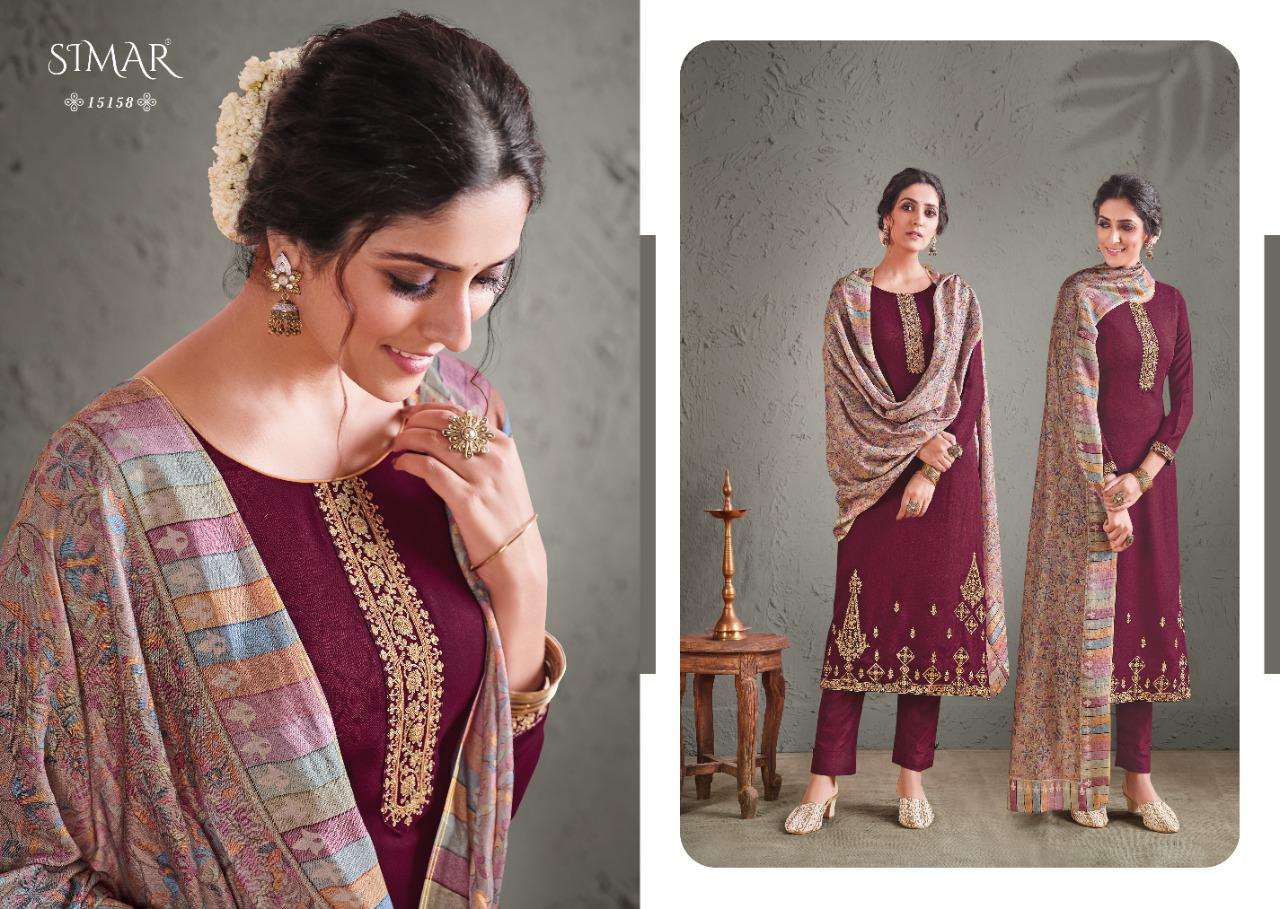 SIMAR AADHYA DESIGNER EMBROIDERY PASHMINA WINTER WEAR SUITS IN WHOLESALE RATE