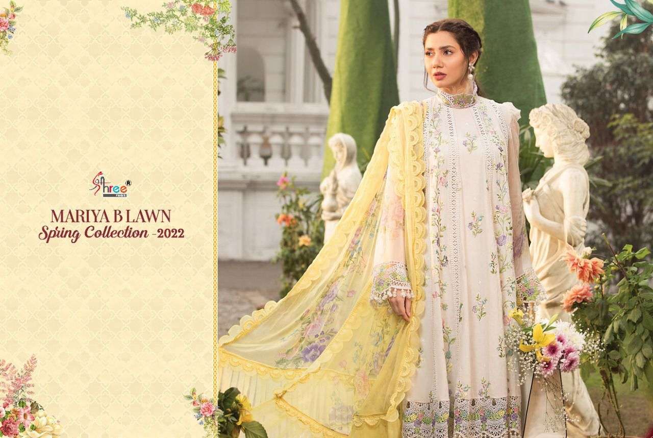 SHREE FAB MARIYA B LAWN SPRING COLLECTION 2022 DESIGNER COTTON EMBROIDERED PARTY WEAR SUITS IN WHOLESALE RATE