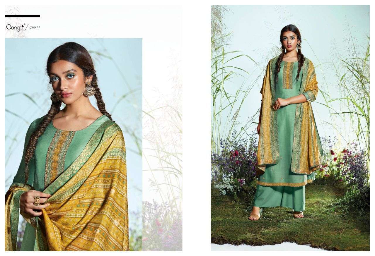 GANGA BLISSE DESIGNER BEMBERG SILK EMBROIDERED AND JACQAURD PRINTED SUITS IN WHOLESALE Y
