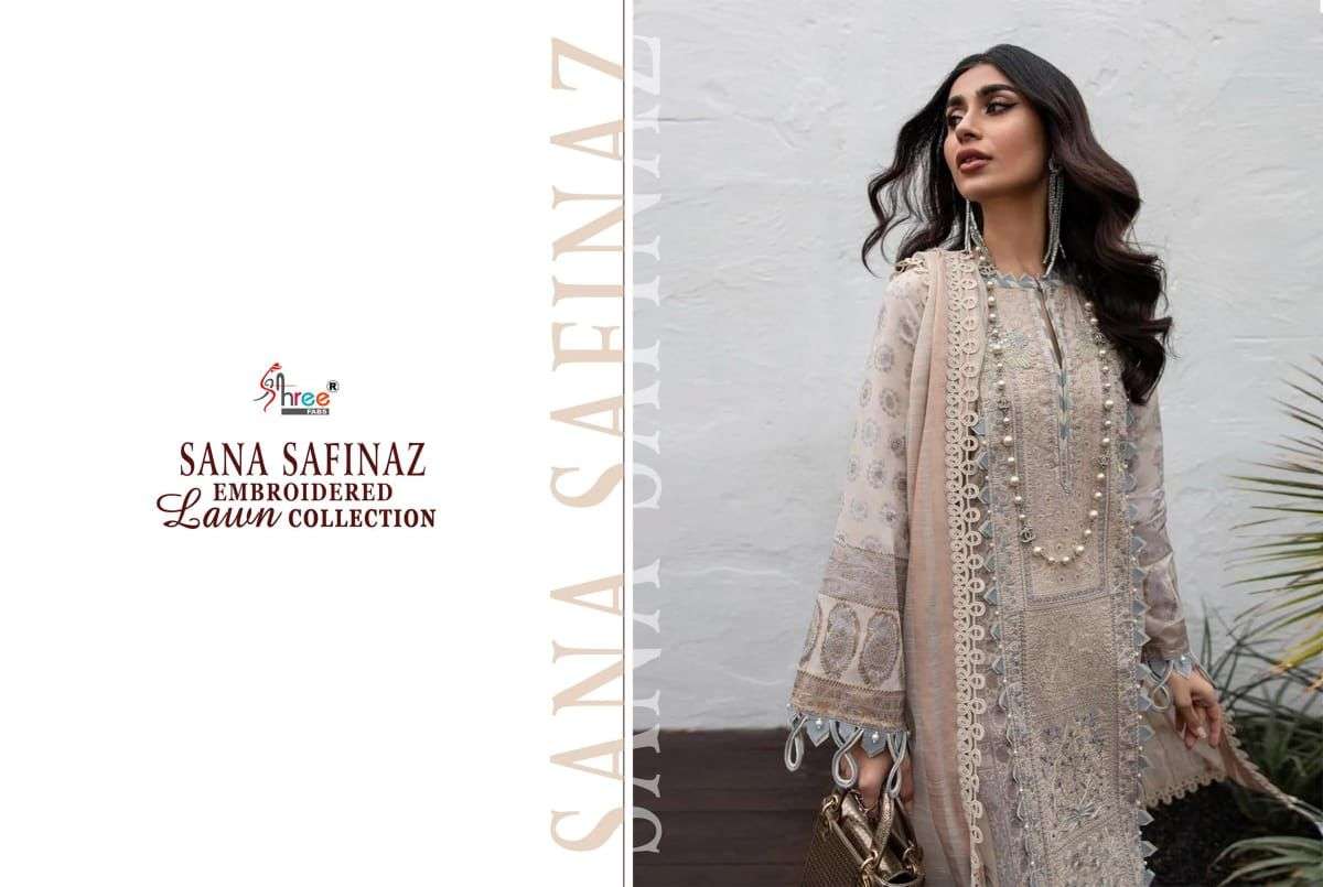 SHREE FAB SANA SAFINAZ EMBROIDERED LAWN COLLECTION DESIGNER SELF EMBROIDERY WITH LAWN COTTON PRINTED SUITS IN WHOLESALE RATE
